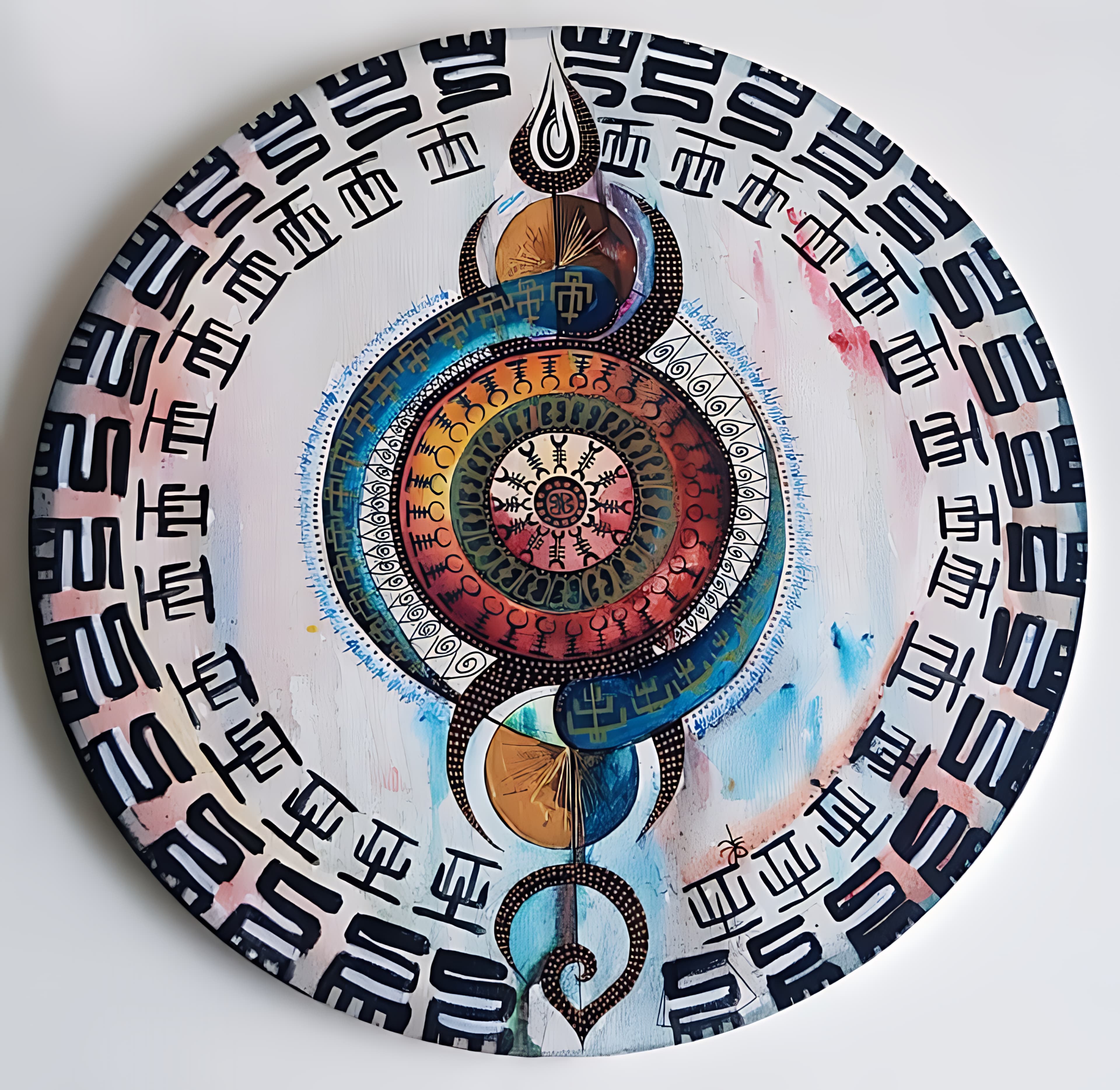Sacred Mandala with Ancestral Script and Serpent Axis